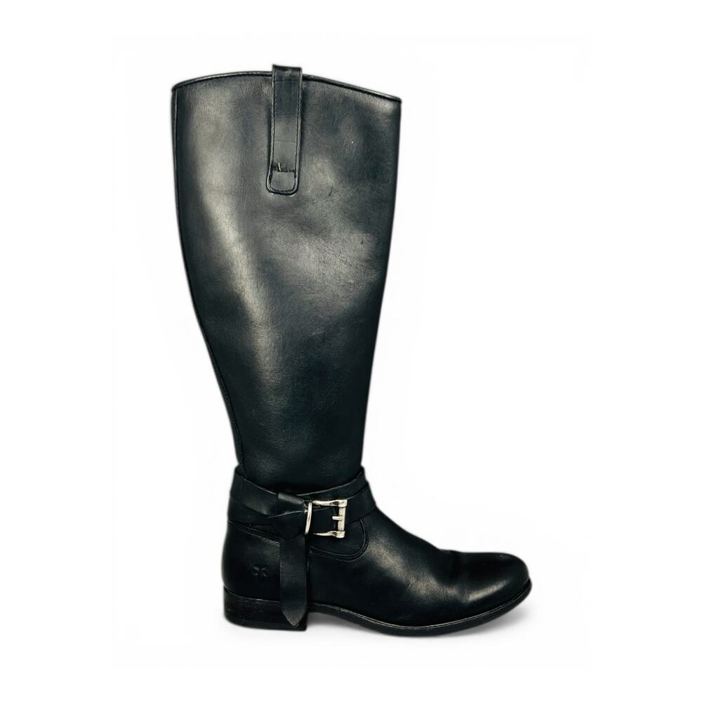 Frye Melissa Knotted Tall Riding Boots Black Leather Harness Boots 6.5